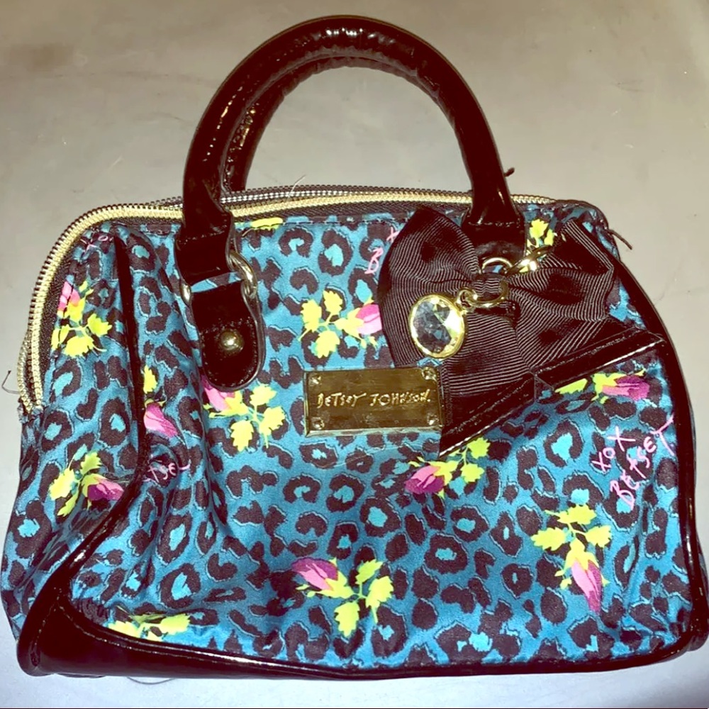 Authentic Small Betsey Johnson blue leopard bag